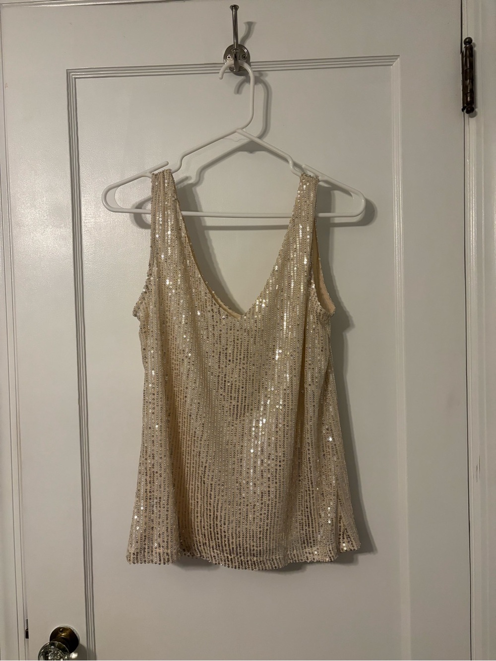 Sequin V-Neck Tank Top in Champagne